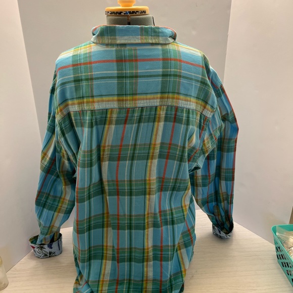 Vintage 1946 Mens Button Down Shirt SXL lt blue Blue Plaid Washed Stoned Beaten - Picture 2 of 8